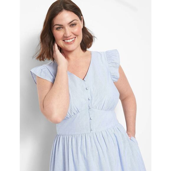 Lane Bryant Plus 22 Maxi Dress Cap Flutter Sleeve Flounce Hem Feminine Romantic - Picture 2 of 16